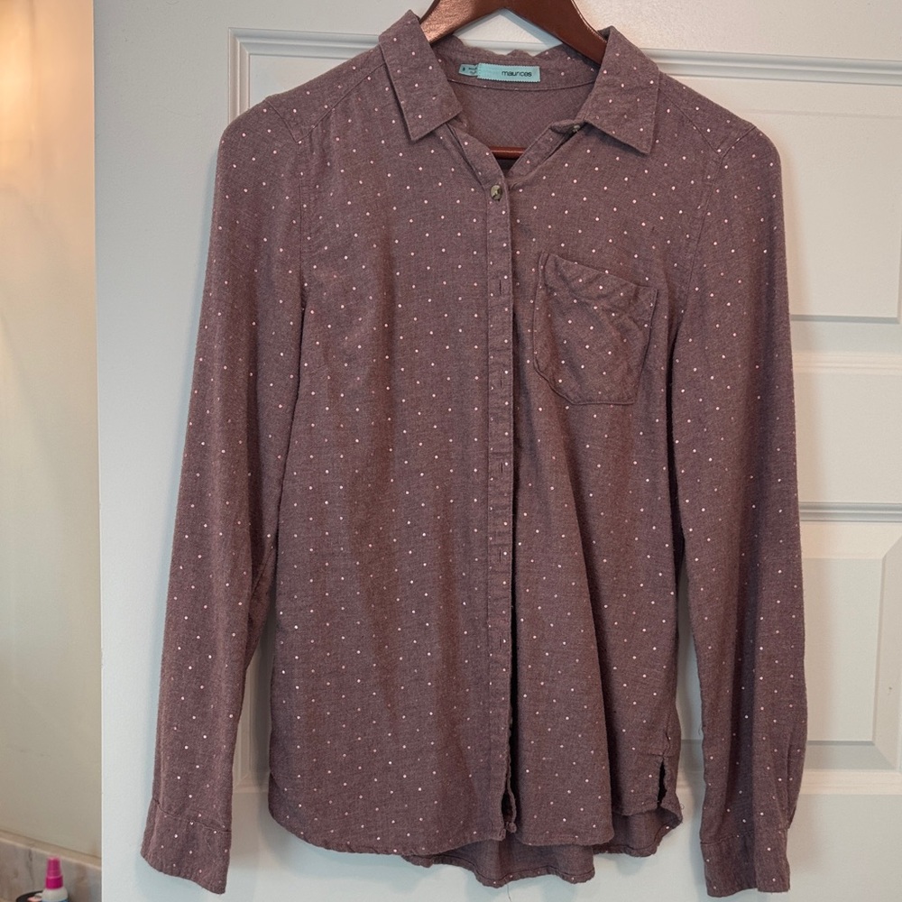 ✅Maurices pink/mauve Casual Button-Down Shirt with shiny dots